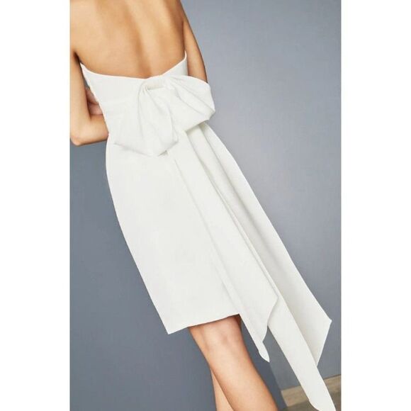 Amsale Womans Bridal Dress Size 4 White Strapless Large Bow Sweetheart Neck NWT - Picture 2 of 8